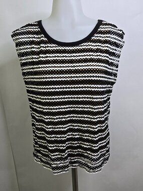 Bailey 44 striped crochet knit sleeveless top black and white XS Eyelet